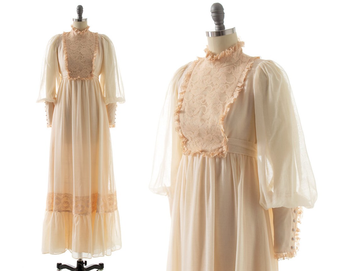 Vintage 1970s Maxi Dress | 70s Gunne Sax Style Cream Cotton Lace Bishop ...