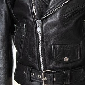 Vintage 1980s Moto Jacket 80s Genuine Black Leather Quilted Lining Warm Punk Motorcycle Jacket x-small/small image 8