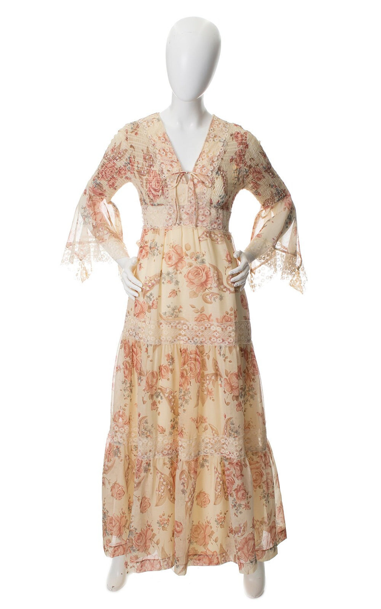 Vintage 1970s Maxi Dress | 70s Gunne Sax Style Rose Floral Cotton Voile ...