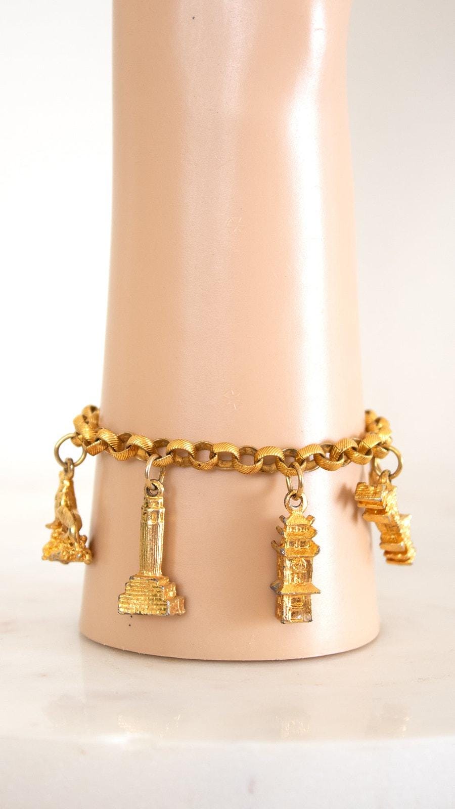 Vintage 1960s Charm Bracelet | 60s San Francisco Novelty Gold Tone 