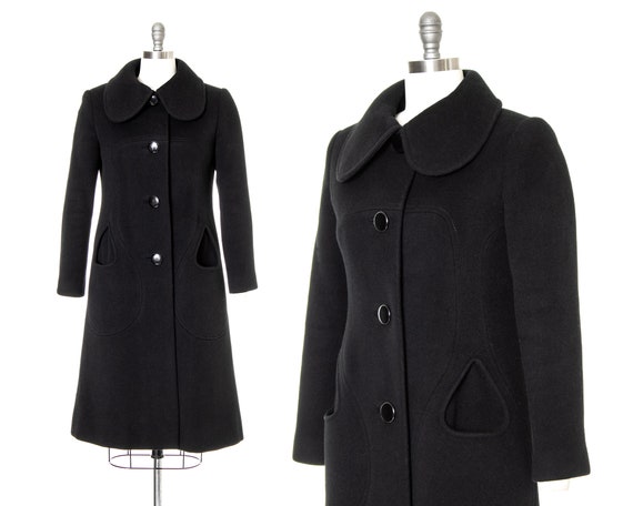 Vintage 1960s Coat | 60s PIERRE CARDIN Black Wool… - image 1