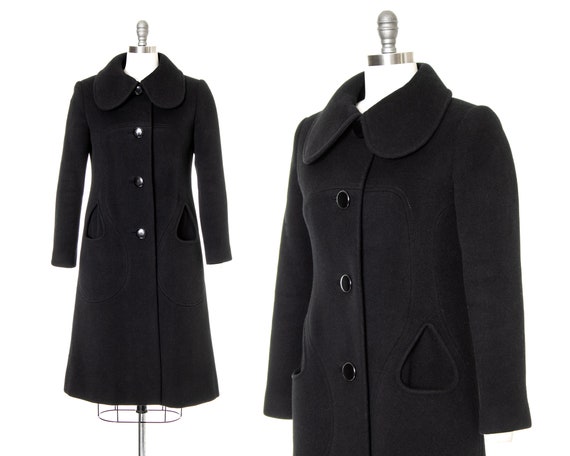 Vintage 1960s Coat | 60s PIERRE CARDIN Black Wool Cashmere Mod