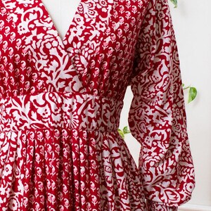 Vintage 1970s Maxi Dress | 70s ADINI Floral Indian Cotton Red Boho Printed Long Sleeve Maxi Dress | medium image 7