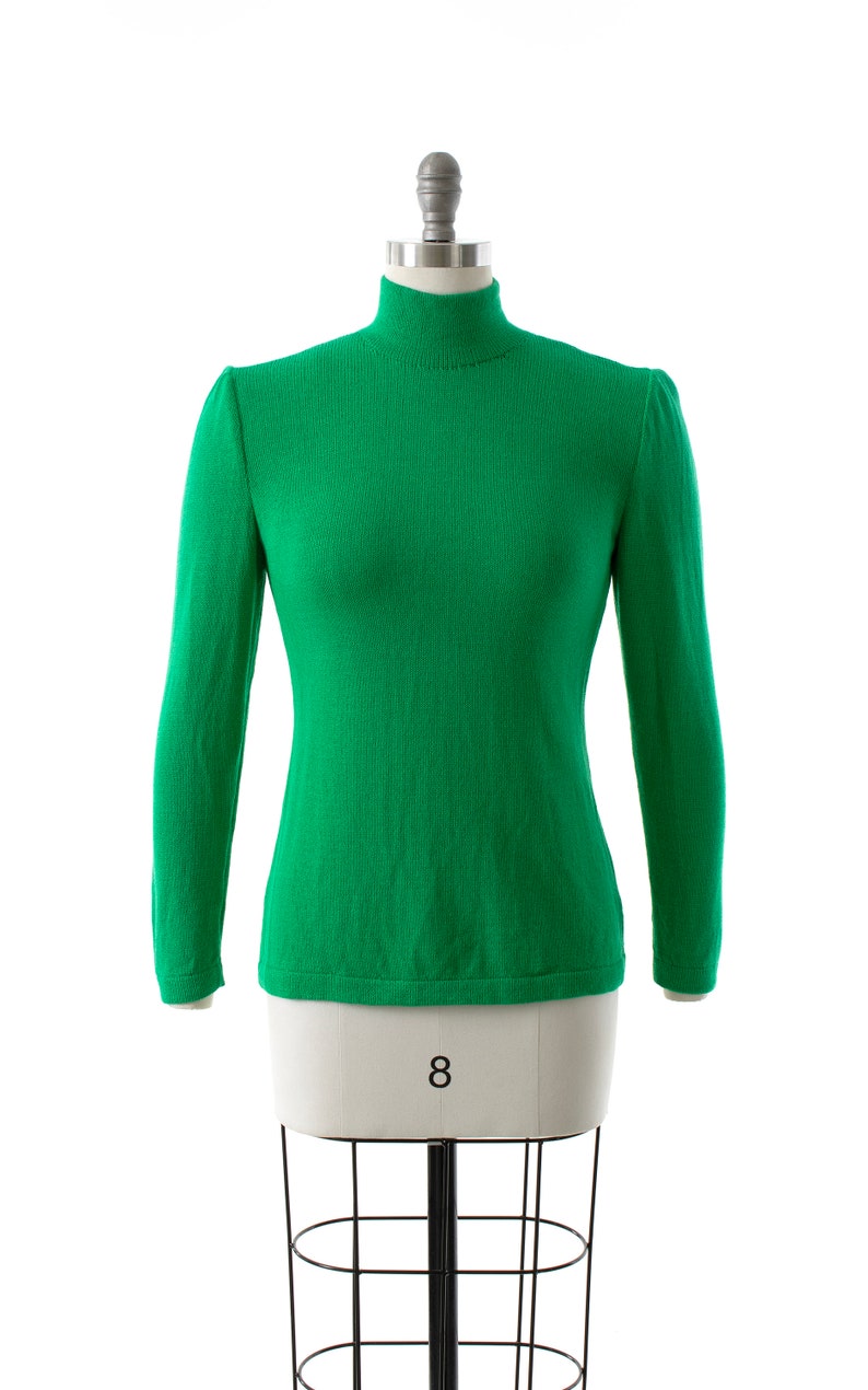 Vintage 1980s Sweater 80s ST JOHN by Marie Gray Knit Kelly Green Wool Long Sleeve Turtleneck Jumper Top small image 2