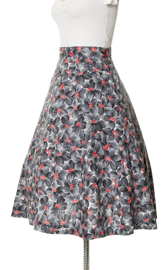 Vintage 1940s Skirt | 40s Floral Print Cotton Gre… - image 4