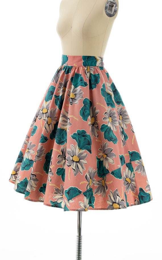 Vintage 1940s Skirt | 40s Floral Printed Cotton P… - image 3