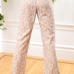 Vintage broekpak uit de jaren 70 | Jaren 70 LILLI DIAMOND Lace Overlay witbeige tuniektop hoge taille broek alternatieve bruid bijpassende 2-delige set | klein afbeelding 9