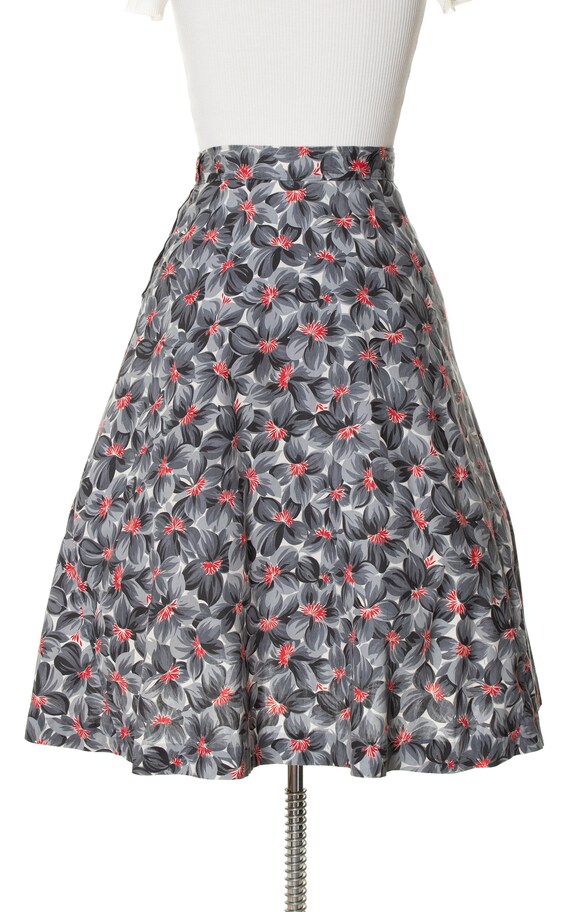 Vintage 1940s Skirt | 40s Floral Print Cotton Gre… - image 5