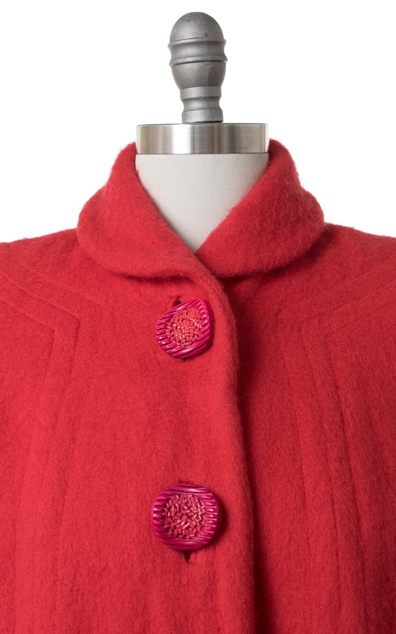 smallmedium 50s Red Wool Swing Coat with Candy Buttons Vintage 1950s Coat