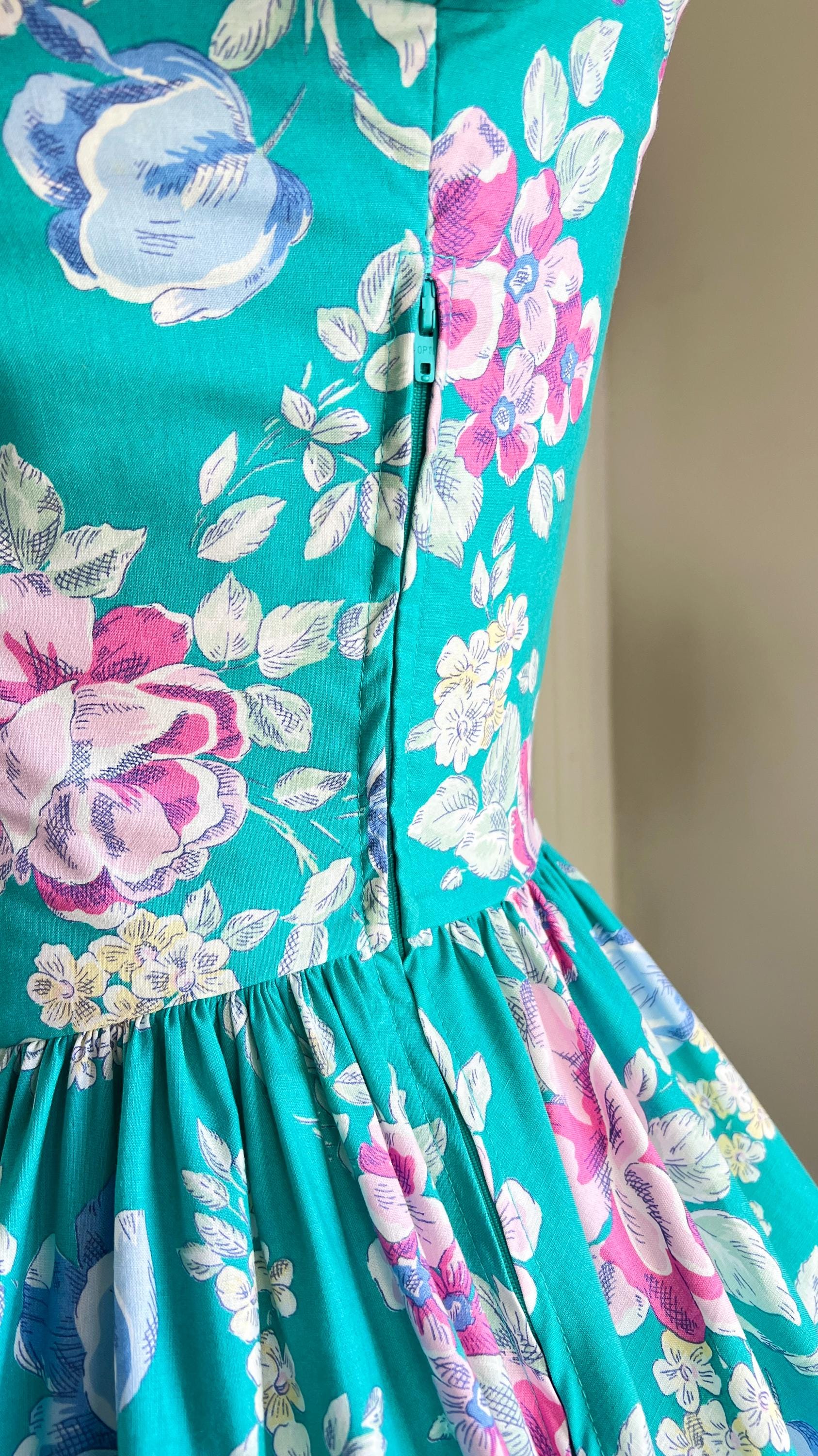 Vintage 1980s Dress | 80s LAURA ASHLEY Teal Floral Rose Vintage 1980s Dress | 80s LAURA ASHLEY Teal Floral Rose