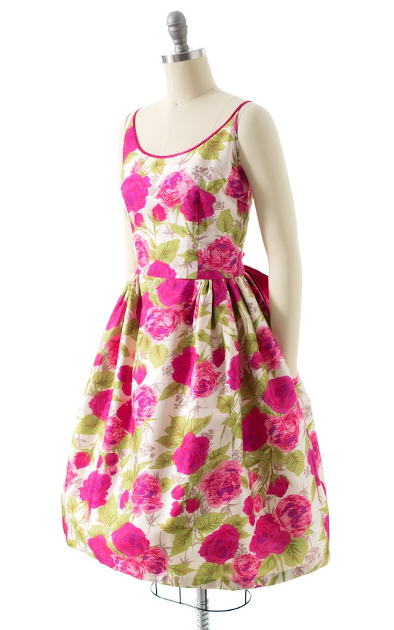 Vintage 1960s Dress | 60s Pink Rose Floral Printe… - image 3