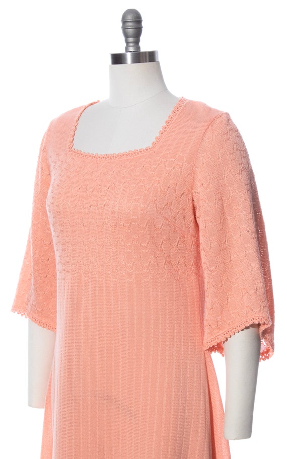 Vintage 1970s Knit Maxi Dress | 70s Peach Pink Kn… - image 5