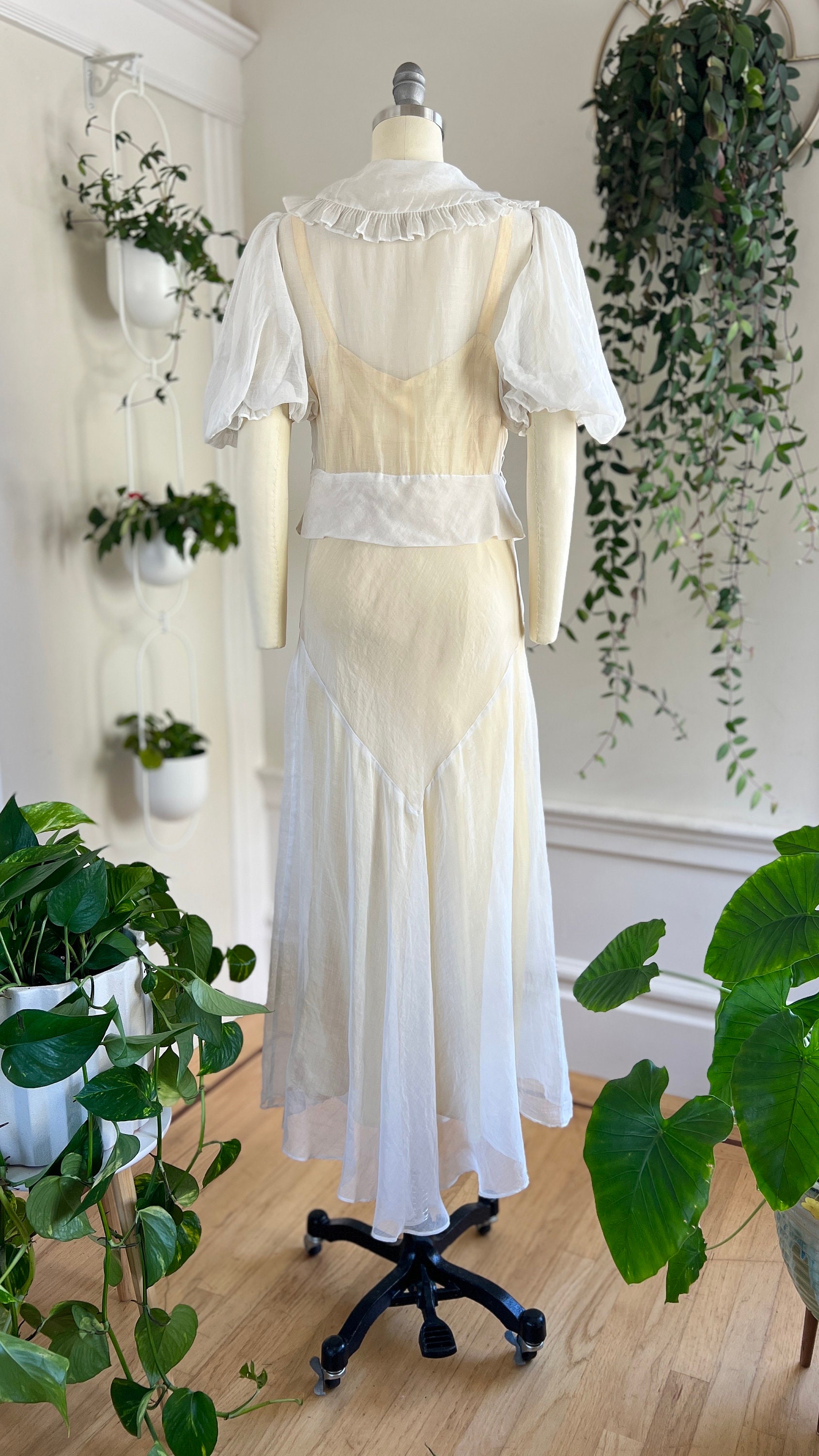 Vintage 1930s Maxi Dress | 30s NRA CODE White Sheer Organza