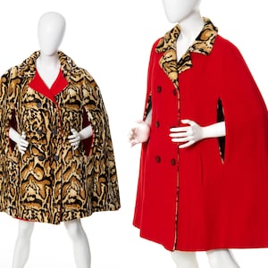 Vintage 1960s Reversible Cape | 60s Leopard Ocelot Animal Print