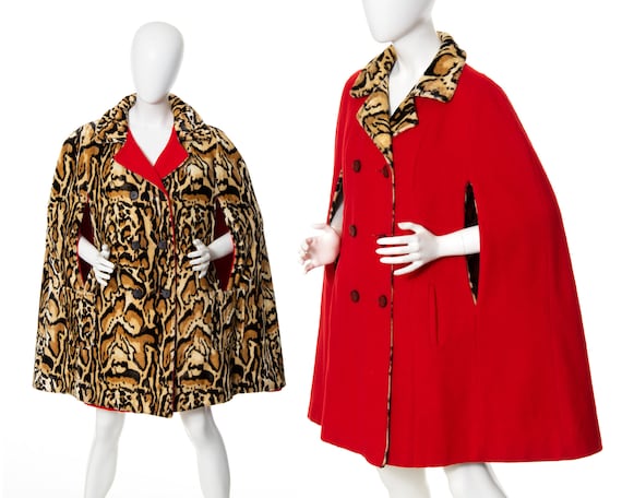Vintage 1960s Reversible Cape | 60s Leopard Ocelot Animal Vintage 1960s Reversible Cape | 60s Leopard Ocelot Animal