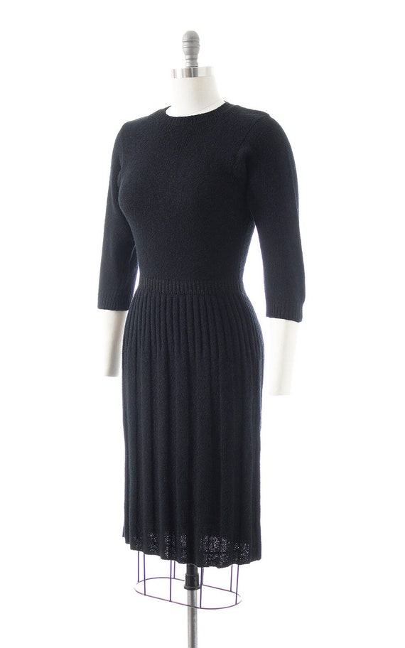 Vintage 1940s 1950s Sweater Dress 40s 50s Black Knit Wool Three 