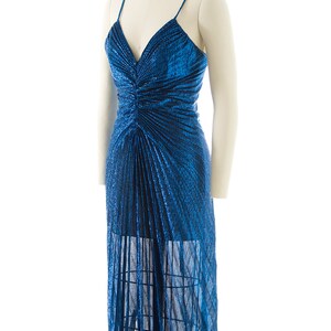 Vintage 1980s Party Dress 80s NEW LEAF Metallic Blue Lurex Sparkly Micro Accordion Pleated 1950s Travilla Marilyn Monroe Gown xs/small image 5