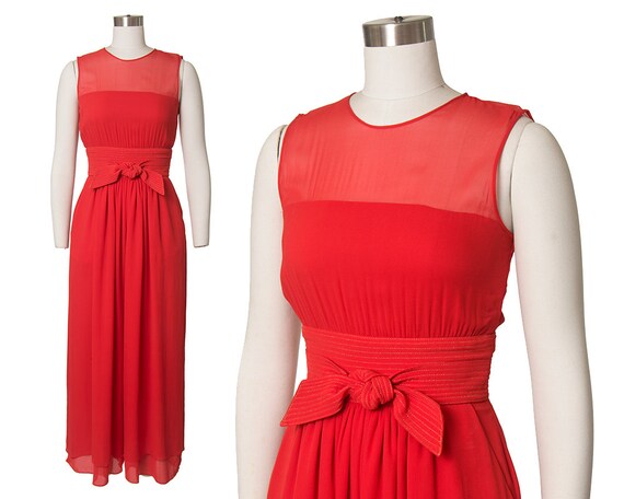 Vintage 1980s Jumpsuit | 80s Red Silk Chiffon Wide