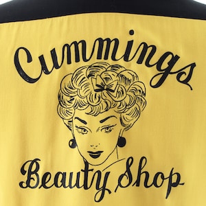 Vintage 1950s Bowling Shirt 50s Cummings Beauty Shop Rayon Color Block Chainstitch Edna Bowler's Team Uniform Blouse medium/large image 7