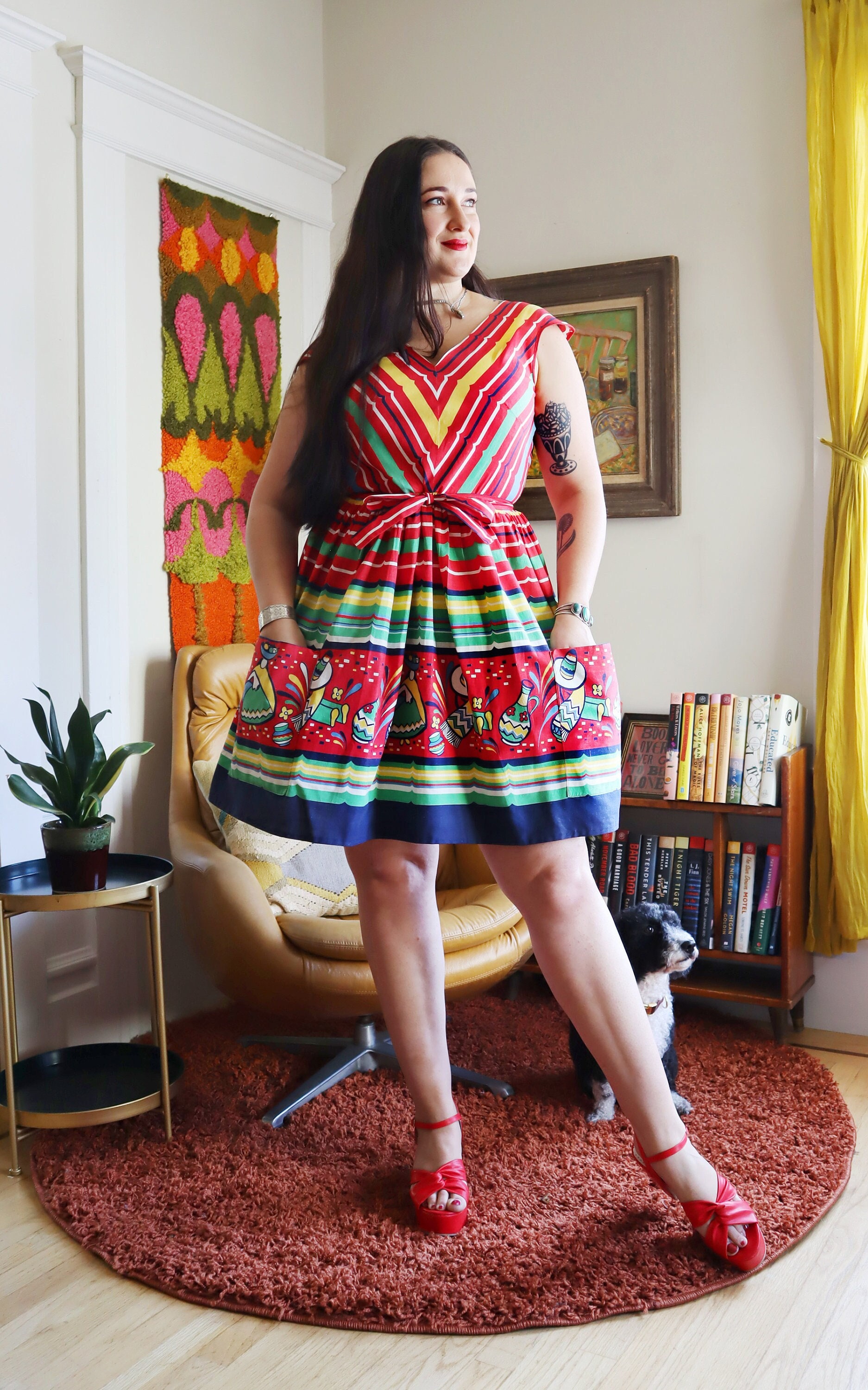 Vintage 1940s Wrap Dress | 40s Mexican Novelty Border Print