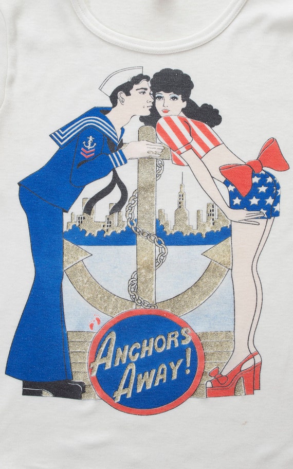 Vintage 1980s Top | 80s Sailor Pin Up Novelty Pri… - image 10