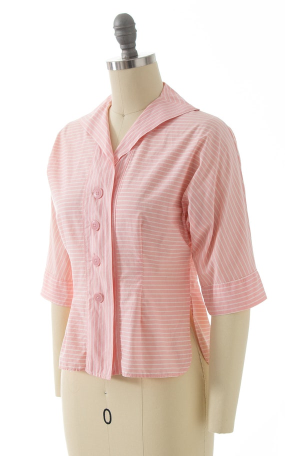 Vintage 1950s Blouse | 50s Striped Cotton Pastel … - image 3