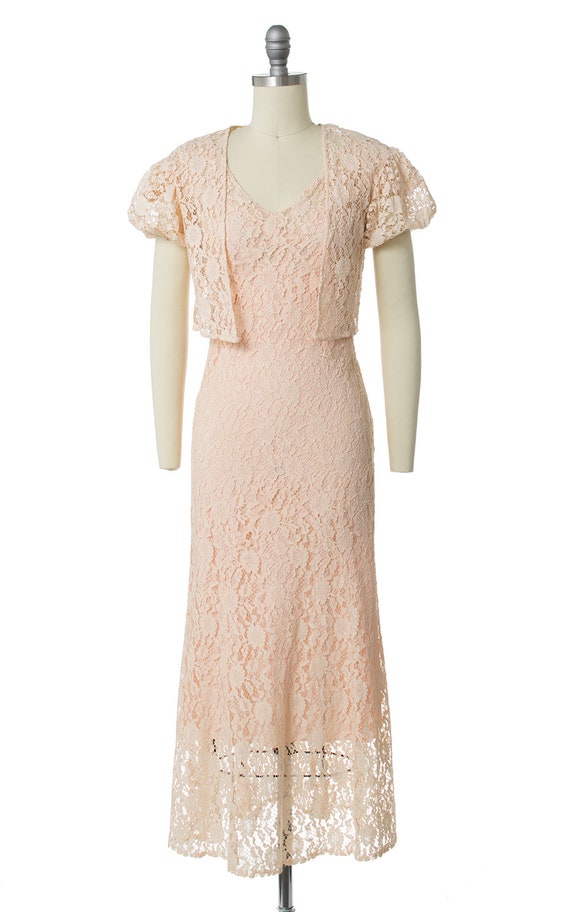 Vintage 1930s Dress | 30s Sheer Peach  Lace Weddi… - image 5