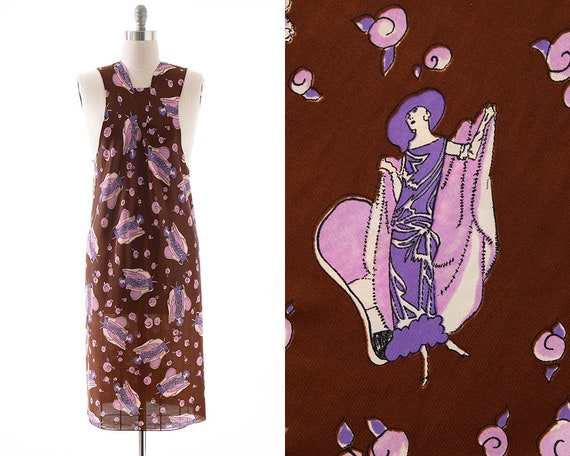 Vintage 1970s Dress | 70s Novelty Print Art Deco … - image 1