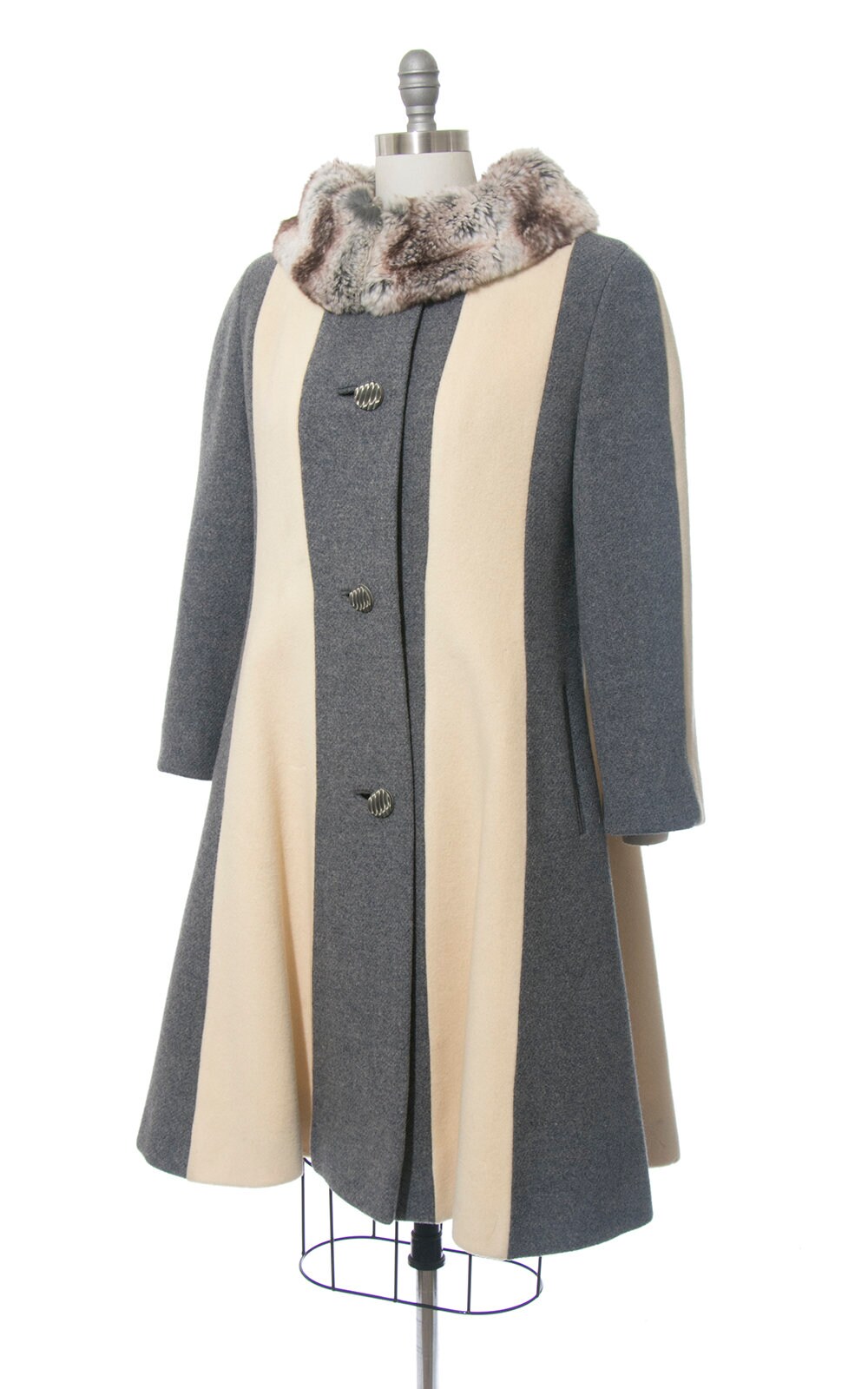 1960s Plaid Mohair Fox Fur Coat by Lilli Ann | S/M