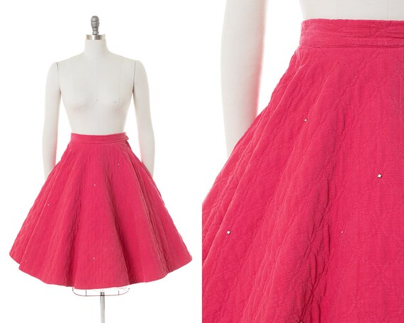 Vintage 1950s Circle Skirt | 50s Rhinestones Pink