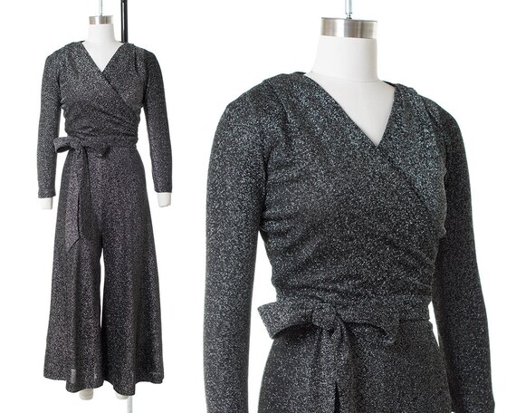 Vintage 1970s Jumpsuit | 70s Metallic Silver Lurex