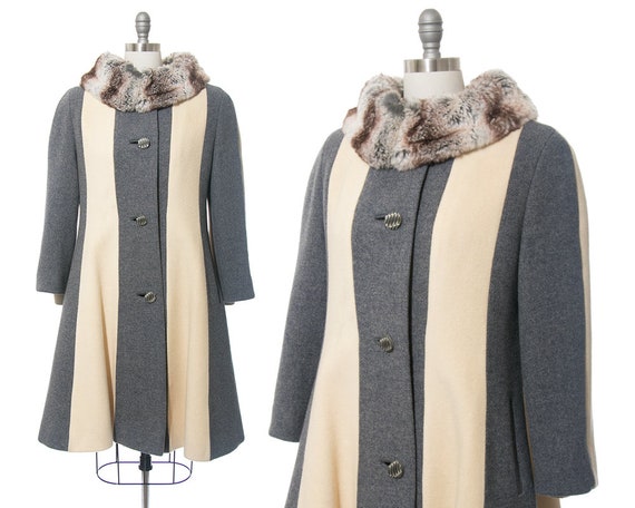 Vintage 1960s Coat | 60s LILLI ANN Fur Collar Stri