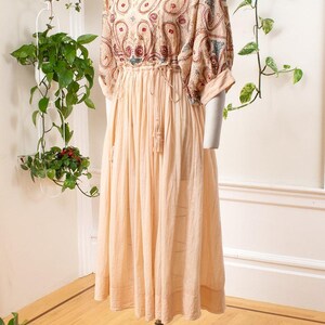 Vestido moderno estilo años 70 / FREE PEOPLE Paisley bordado crema beige algodón transparente manga globo Boho Festival de verano / pequeño/mediano imagen 3