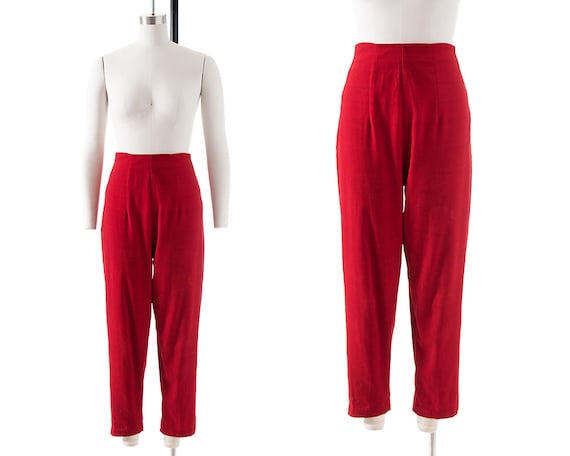Vintage 1950s Cigarette Pants | 50s Red Velvet Hig