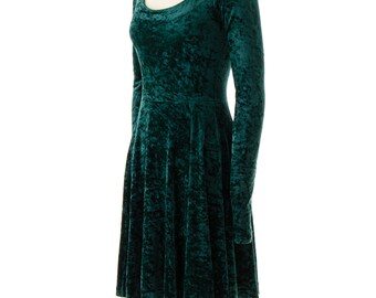 Vintage 1990s Mini Dress | 90s BETSEY JOHNSON Crushed Velvet Forest Green  Stretchy Long Sleeve Fit and Flare Grunge Skater Dress (x-small) - Etsy UK