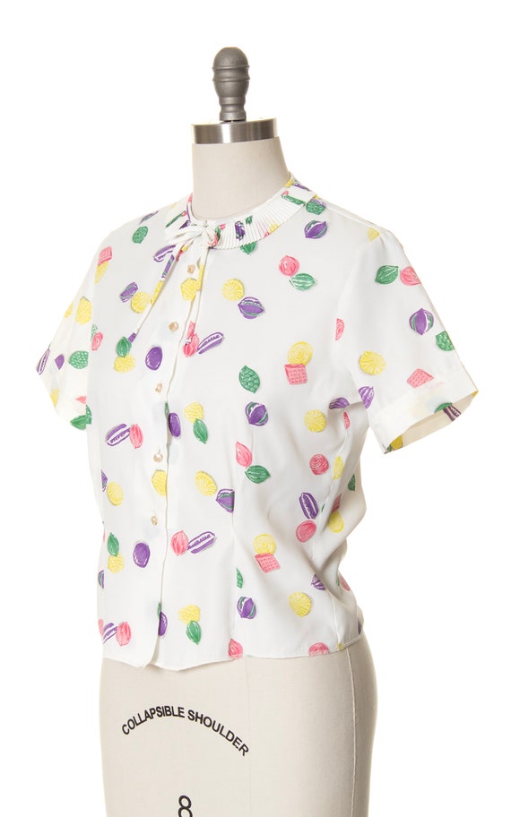 Vintage 1960s Blouse | 60s Candy Novelty Print Co… - image 3