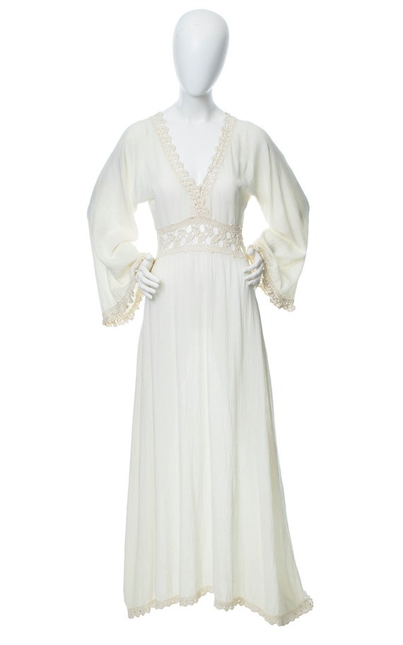 Vintage 1970s Dress | 70s Cream Off-White Cotton … - image 2