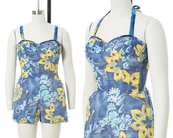 Vintage 1950s Romper | 50s KAMEHAMEHA Hawaiian Flo