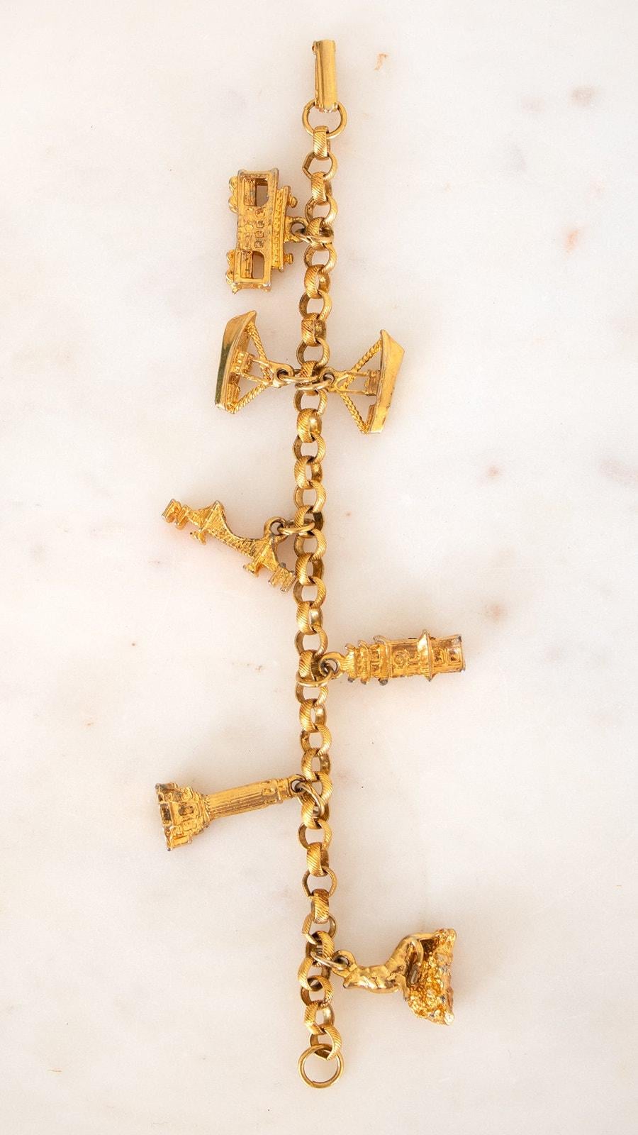 Vintage 1960s Charm Bracelet | 60s San Francisco Novelty Gold Tone 