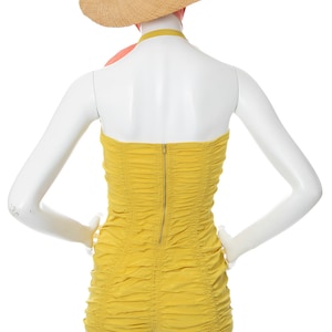 Vintage 1940s 1950s Swimsuit 40s 50s CATALINA Bright Canary Yellow Ruffled Ruched Halter One Piece Bathing Suit x-small/small image 4