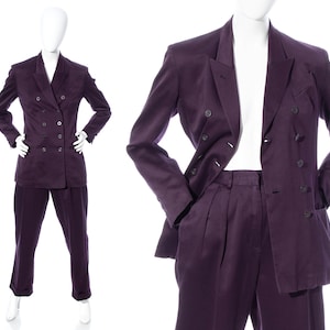 Vintage 1990s Pant Suit | 90s JEAN PAUL GAULTIER Femme Eggplant Purple Tailored Double Breasted Blazer Pants Menswear Suit (small/medium)