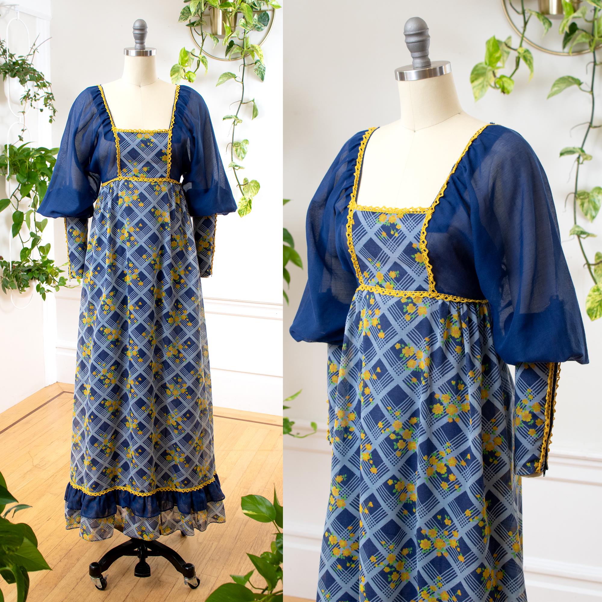 Vintage 1960s Maxi Dress | 60s GUNNE SAX Black Label Floral Plaid