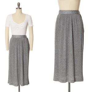 Vintage 1960s Skirt | 60s Grey Finely Pleated Wool Blend High Waisted Minimalist Wear to Work Skirt (small)