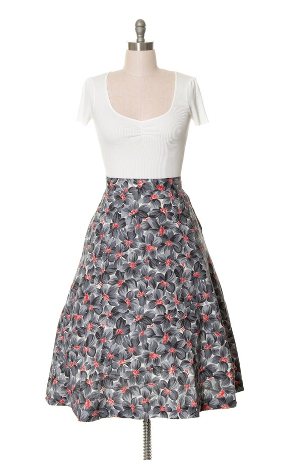 Vintage 1940s Skirt | 40s Floral Print Cotton Gre… - image 2