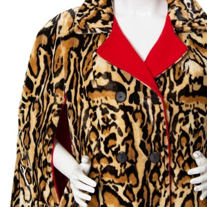 Vintage 1960er Jahre Wende-Cape 60er Leopard Ocelot Animal Print Rot Wolle Zweireihig Warmer Winter Poncho Mantel medium/large/x-large Bild 8