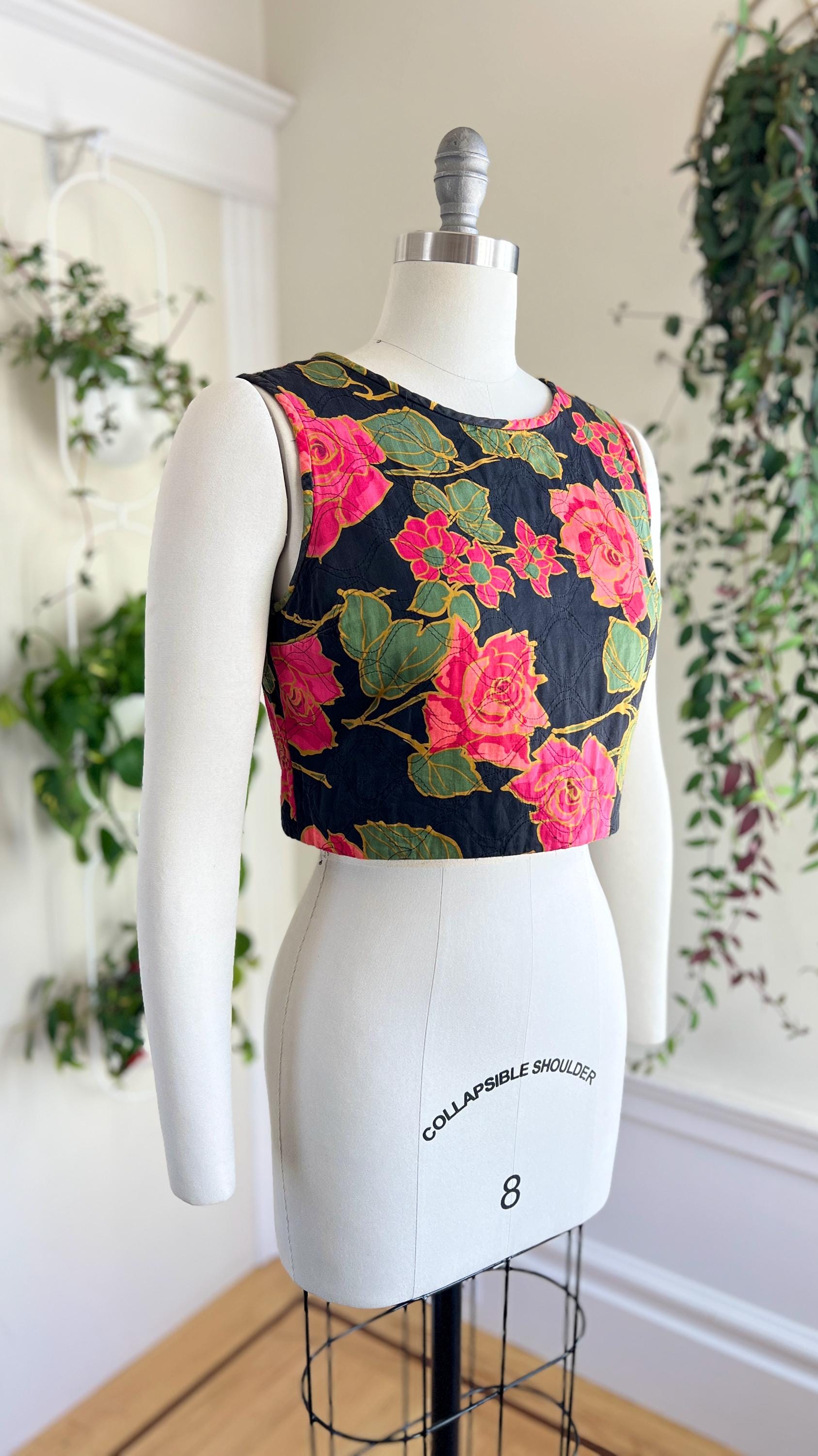 Vintage 1960s Crop Top | 60s ALEX COLEMAN Rose Floral Print