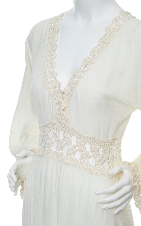 Vintage 1970s Dress | 70s Cream Off-White Cotton … - image 7
