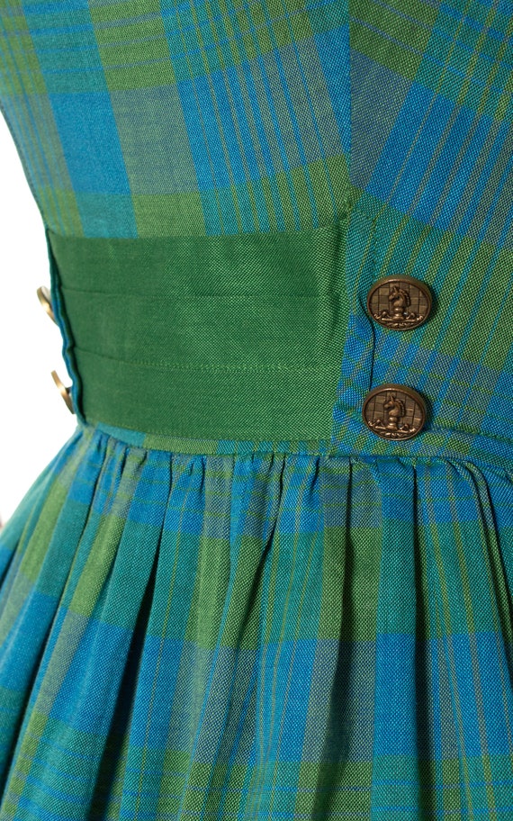 Vintage 1960s Dress | 60s Plaid Cotton Blend Gree… - image 7