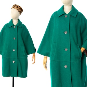 Vintage 1970s Cape Coat | 70s Austrian Wool Mohair Green Teal Winter Overcoat (medium/large)
