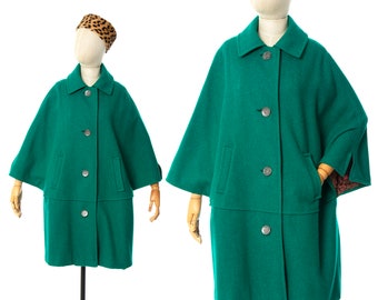 Vintage 1970s Cape Coat | 70s Austrian Wool Mohair Green Teal Winter Overcoat (medium/large)